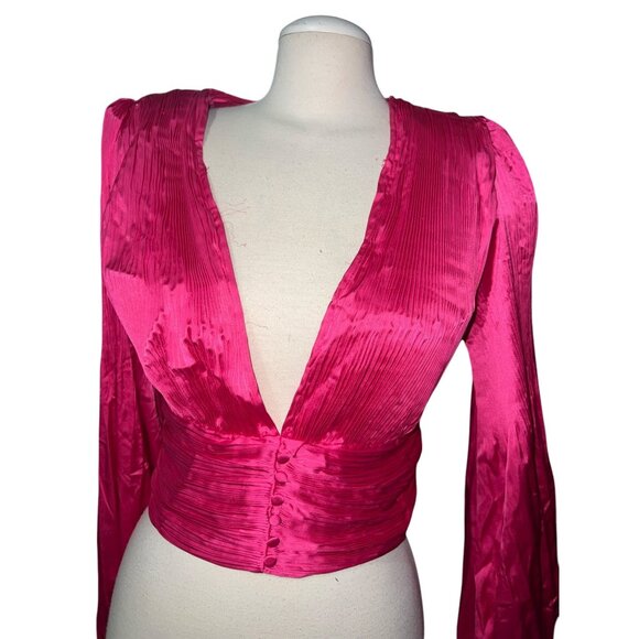 Do+Be Hot Pink Long Sleeve Plunging V-Neck Crop Top Size Large Womens - Picture 7 of 12